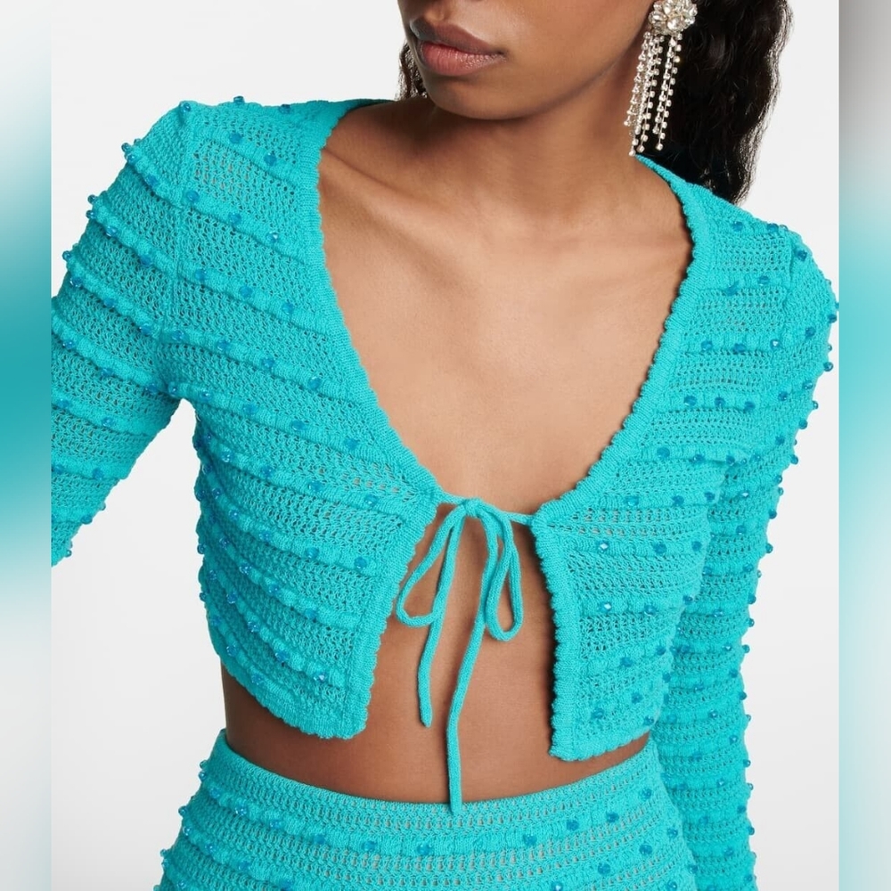 SELF-PORTRAIT Embellished Striped Knit Cardigan